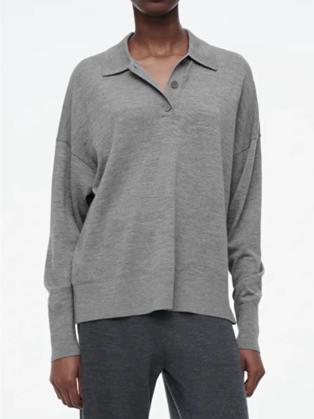 COS Merino Wool Polo Henley Sweater in Grey